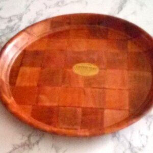 Vintage MCM Genuine Original Formosa-Wood Woven Circular Serving Tray NW…